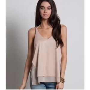 Sans Souci Top Suede Strappy Flowy Pink Chiffon Urban Outfitters Boho Size M